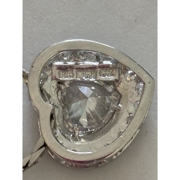 925 Sterling Silver Cubic Zirconia Heart Pendant DCI Necklace 13” Monet Chain - Picture 9 of 11